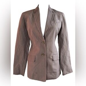 Vintage 90s y2k Silk Linen Brown Pinstripe Jones New York Blazer Jacket Coat 4
